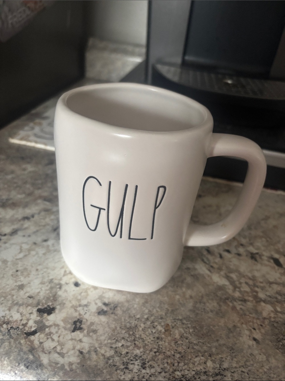 Rae Dunn White Mug with Black "GULP" Lettering